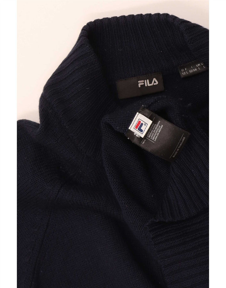 Pulover Fila pentru bărbați, cu fermoar, cu gât, mare, lână merinos, albastru