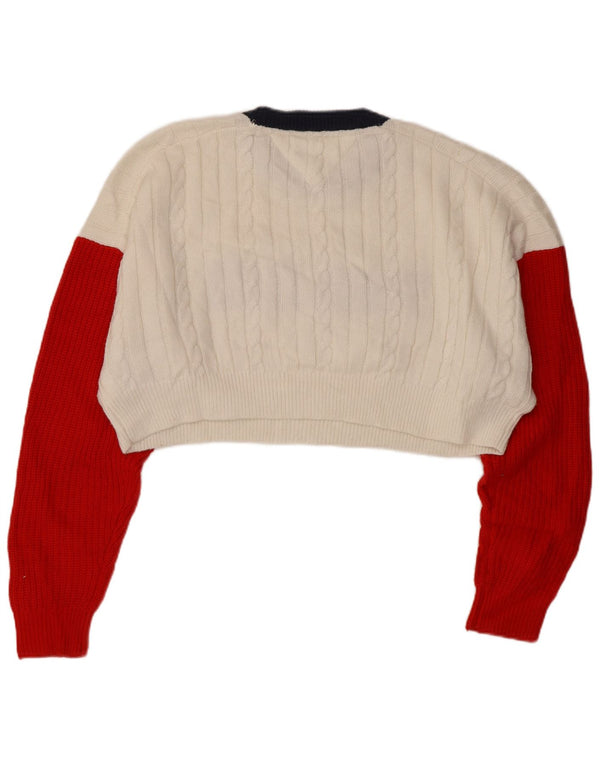 Pulover Tommy Hilfiger pentru damă, cu grafică, cu decolteu, alb