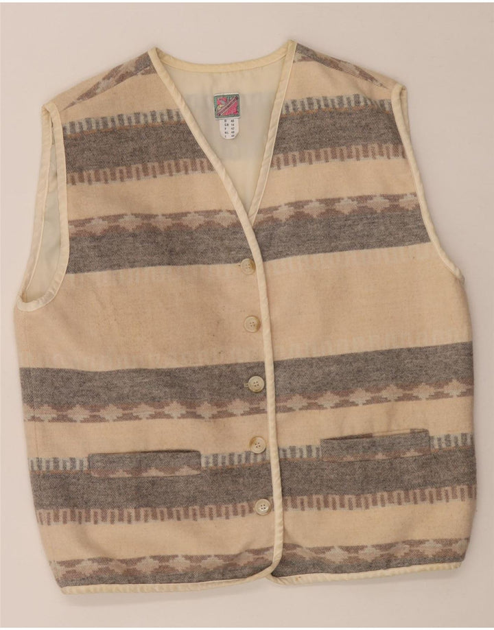 Gilet Vintage pentru Femei Mărimea 14 UK Mare Bej Geometric Lână