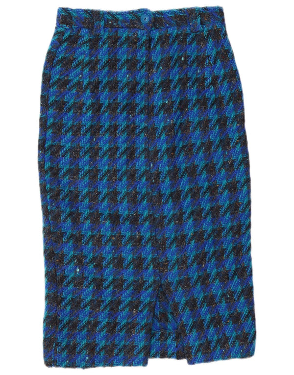 Fusta midi pentru femei VINTAGE W28 Medium Blue Houndstooth