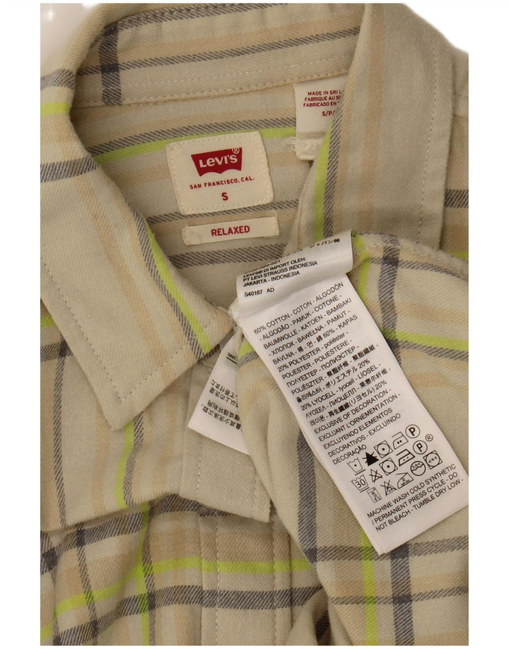 LEVI'S Mens Relaxed Flannel Shirt Small Beige Check Cotton