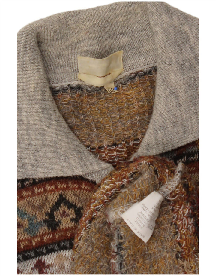 VINTAGE Pulover cu gât polo pentru bărbați IT 52 Maro mare Fair Isle Acrilic