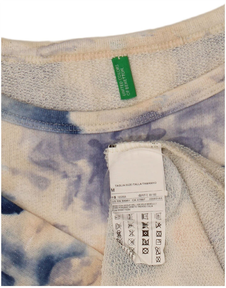 BENETTON Top pentru femei cu mâneci 3/4 UK 14 Medium Blue Floral Bumbac
