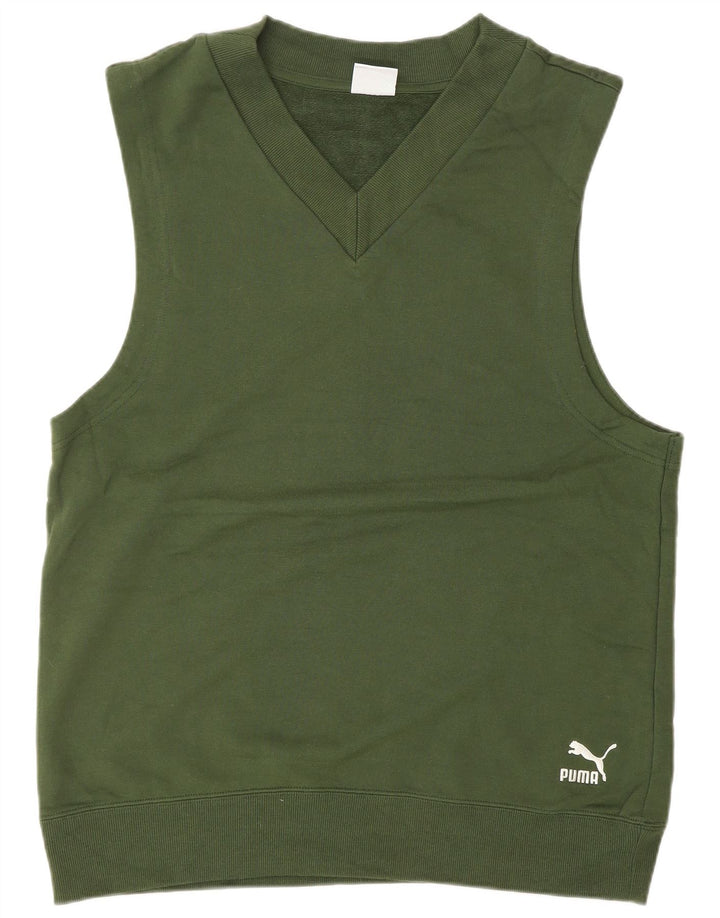 Pulover PUMA fără mâneci pentru bărbați, bumbac verde mic