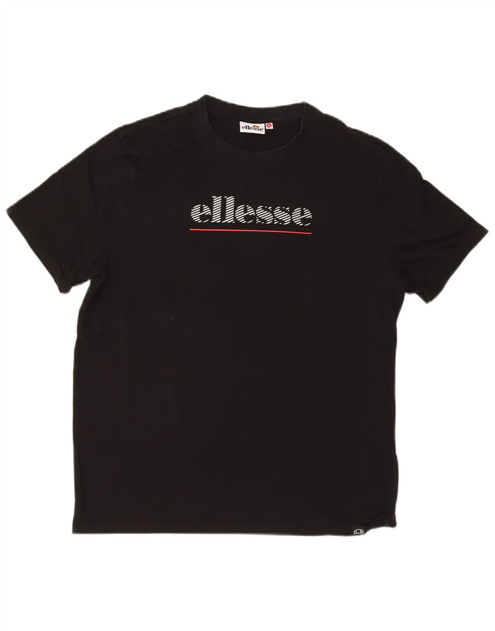 ELLESSE Mens Graphic T-Shirt Top Medium Black Cotton