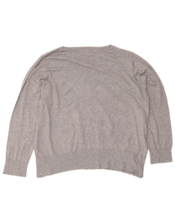 Marks & Spencer Womens V-Neck Jumper Sweater UK 22 3XL Grey Viscose