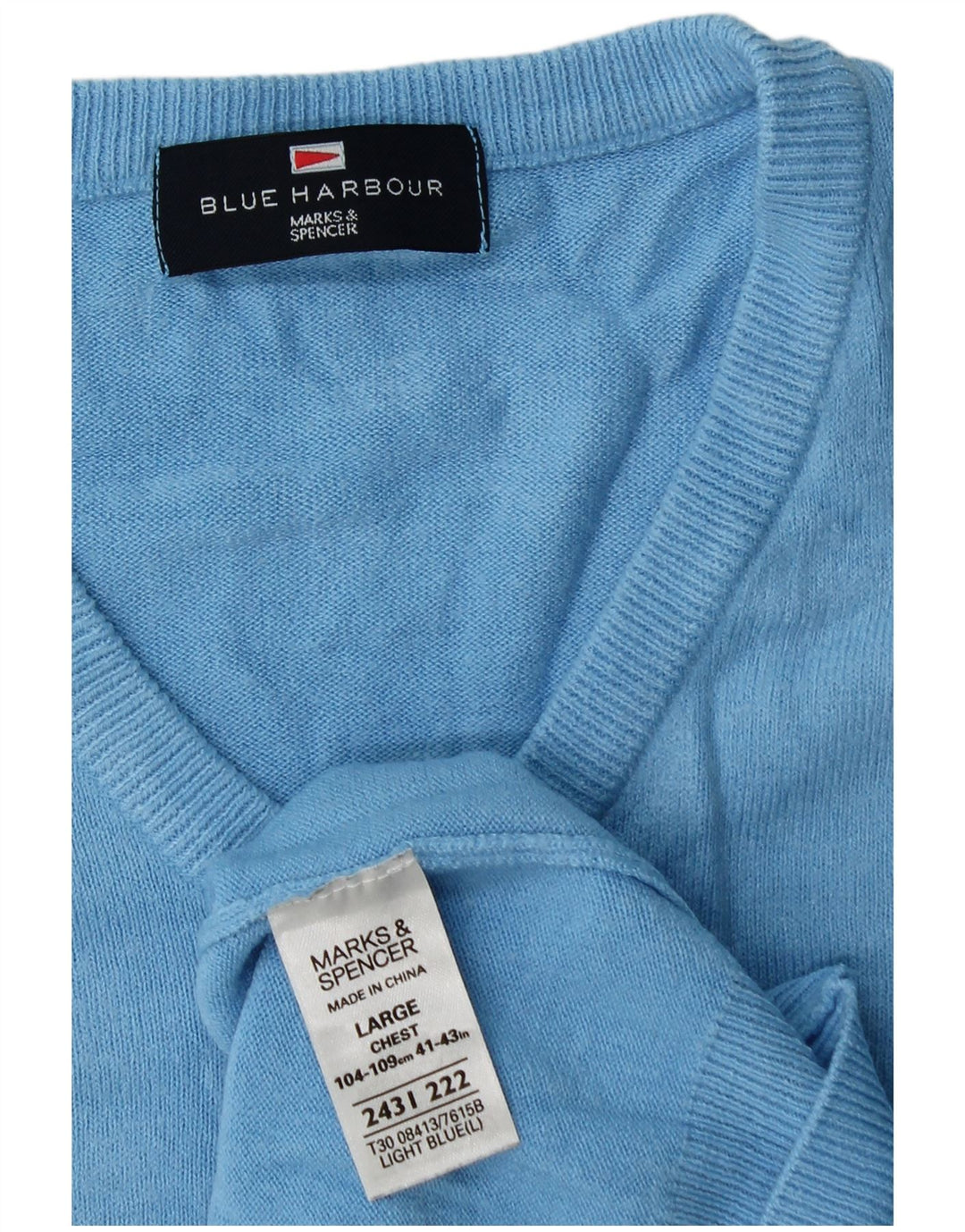 Pulover pentru bărbați Marks & Spencer, cu decolteu în V, mare, albastru acrilic