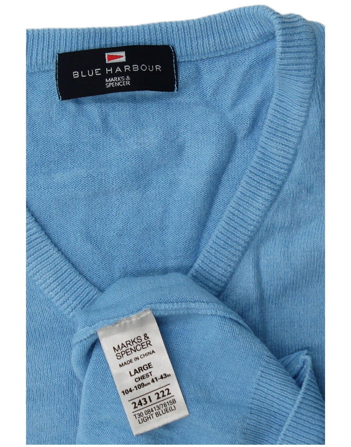 Pulover pentru bărbați Marks & Spencer, cu decolteu în V, mare, albastru acrilic