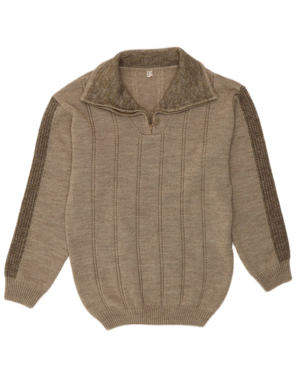 Pulover vintage pentru bărbați cu fermoar și gât UK 38 Medium Kaki Poliacrilic cu pete