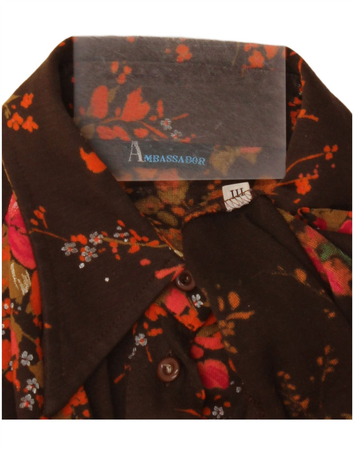 Cămașă VINTAGE pentru femei UK 10 Mic Maro Floral