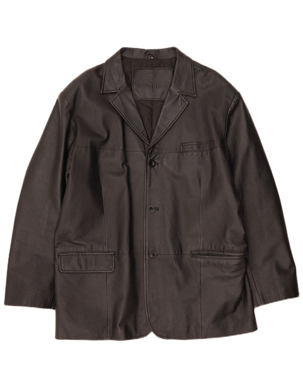 Jachetă vintage pentru bărbați din piele cu 3 nasturi, UK 42 XL, piele neagră