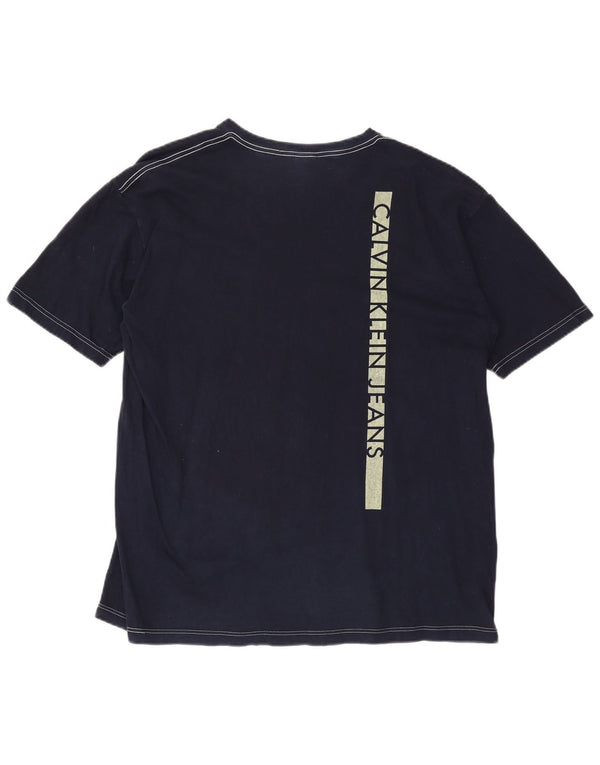 Calvin Klein Jeans Mens Graphic T-Shirt Top Large Navy Blue Colourblock