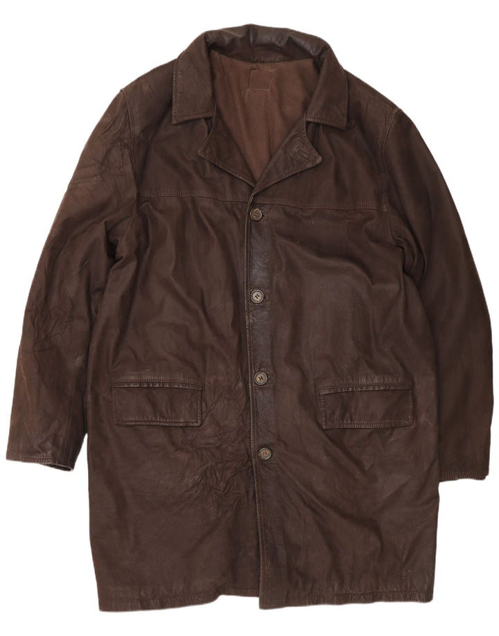 Palton din piele vintage pentru bărbați UK 44 2XL maro clasic