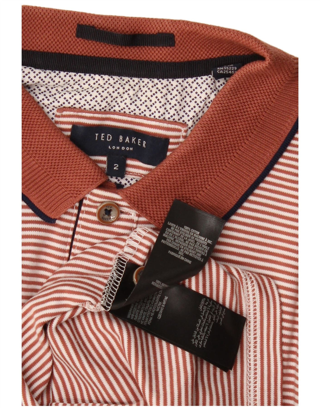 Tricou polo pentru bărbați Ted Baker, mărimea 2, bumbac cu dungi maro mici