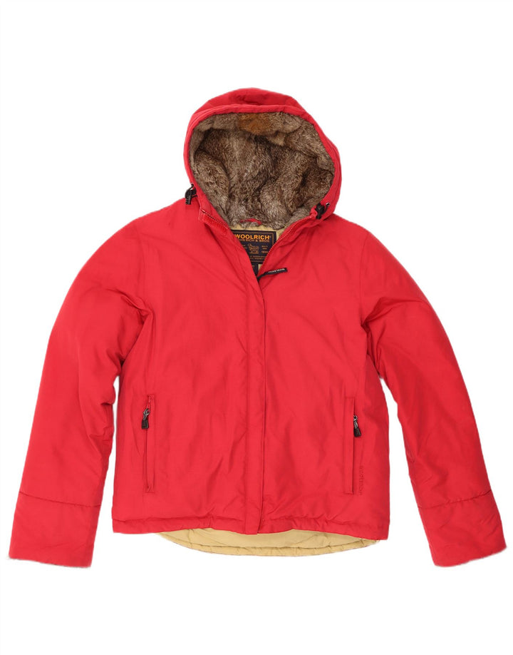Jachetă căptușită cu glugă Woolrich pentru femei UK 16, mare, roșu, bumbac