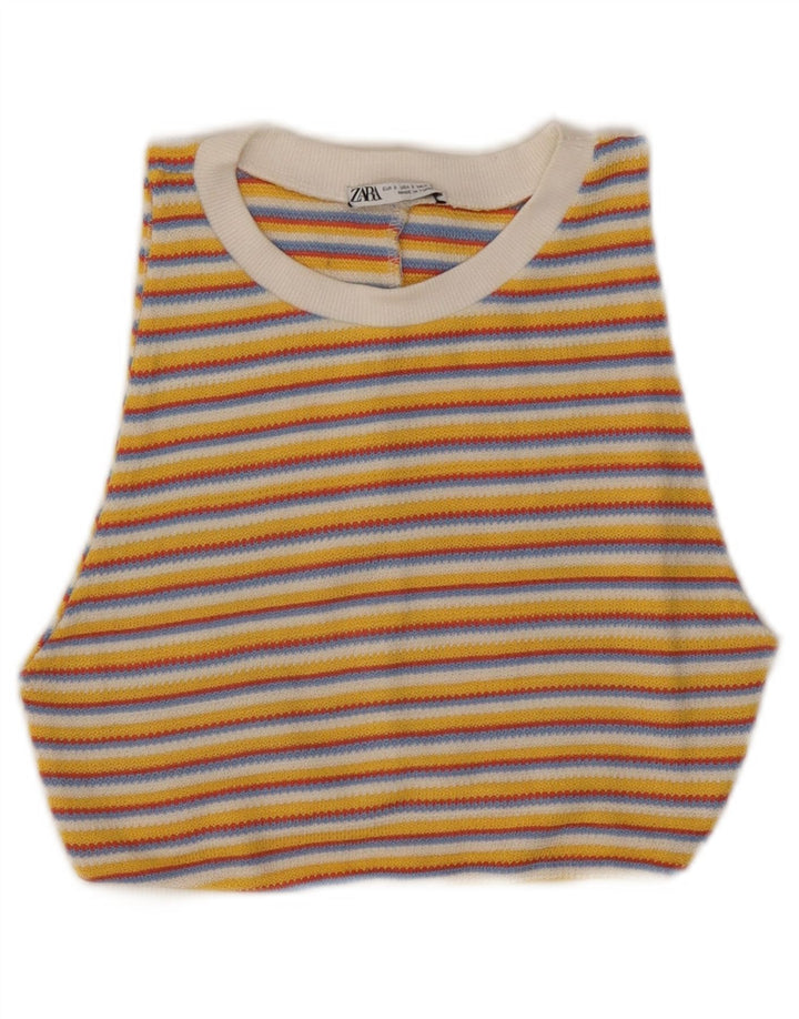 Top crop tricot pentru femei ZARA UK 8 mic cu dungi galbene
