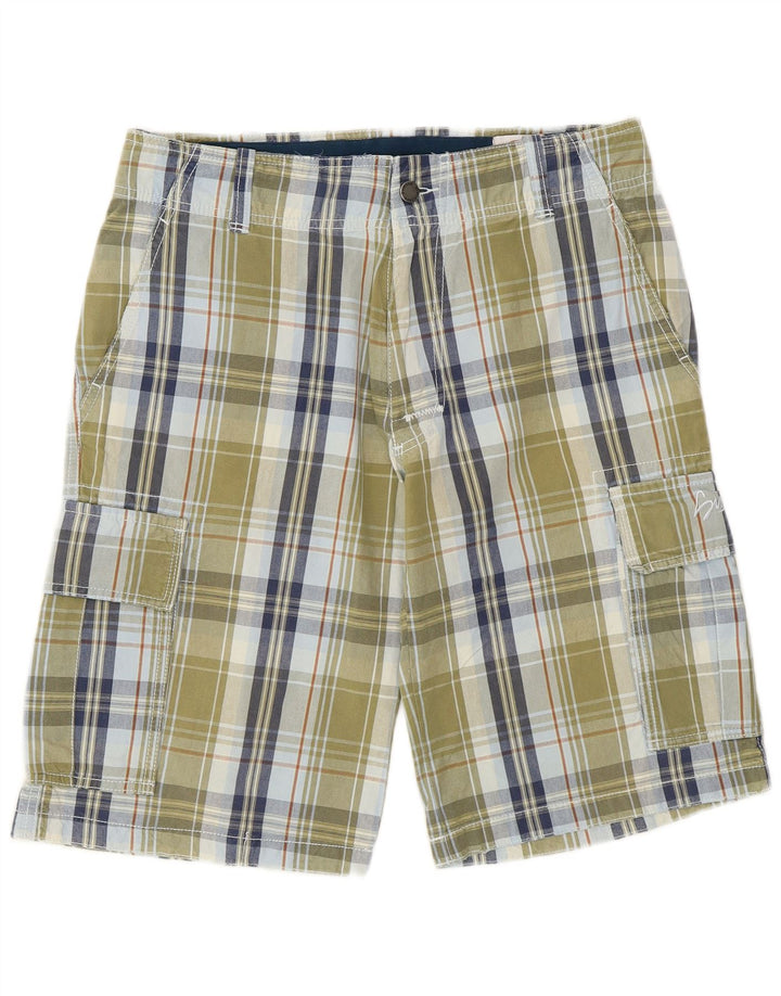 Pantaloni scurti cargo Sundek pentru bărbați W32, bumbac cu carouri medii kaki