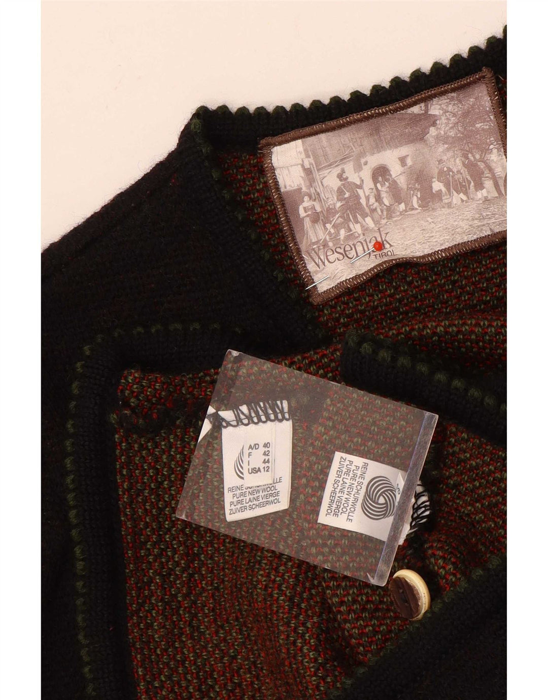 Pulover Cardigan Vintage pentru Damă Grafic IT 44 Maro Mediu Lână Geometrică