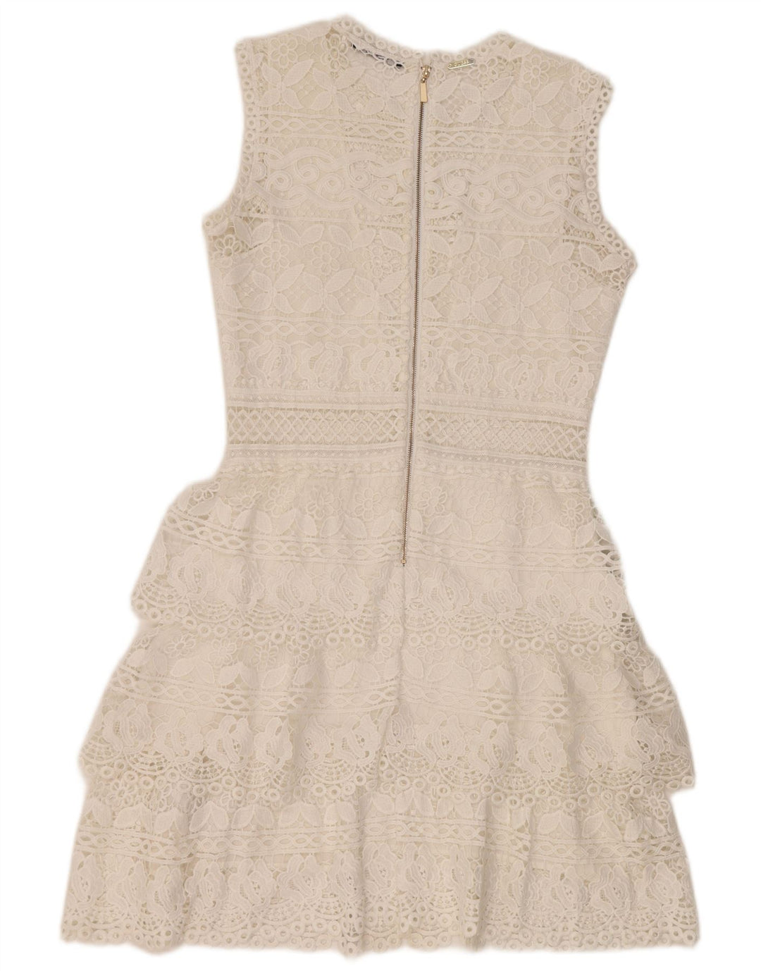 Rochie cu etaje din dantelă fără mâneci Guess UK 12 Poliester alb mediu