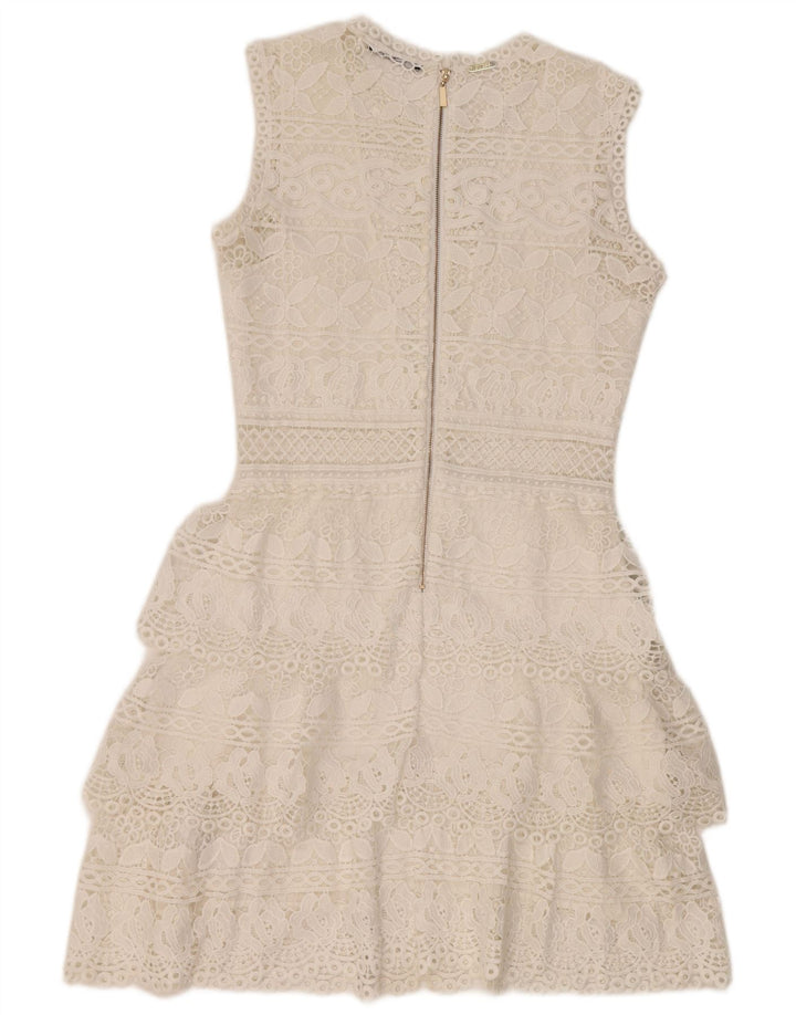Rochie cu etaje din dantelă fără mâneci Guess UK 12 Poliester alb mediu