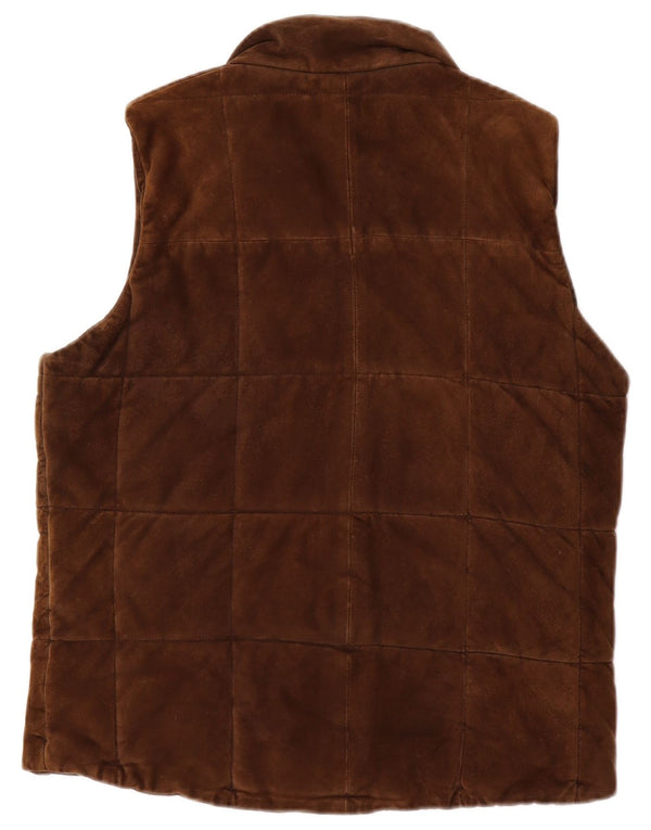Gant Femei Suede Gilet UK 14 Medium Brown Leather