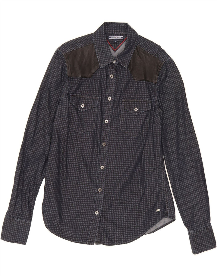 TOMMY HILFIGER Womens Shirt US 6 Medium Navy Blue Houndstooth Cotton Vintage Tommy Hilfiger and Second-Hand Tommy Hilfiger from Messina Hembry 