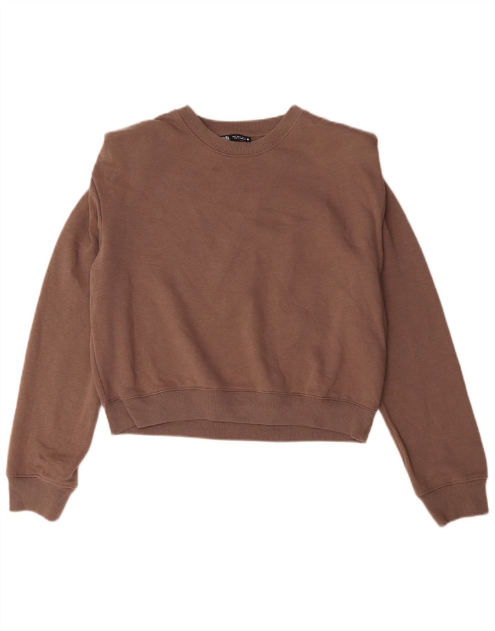 Pulover supradimensionat pentru femei Zara UK 10 Bumbac maro mic