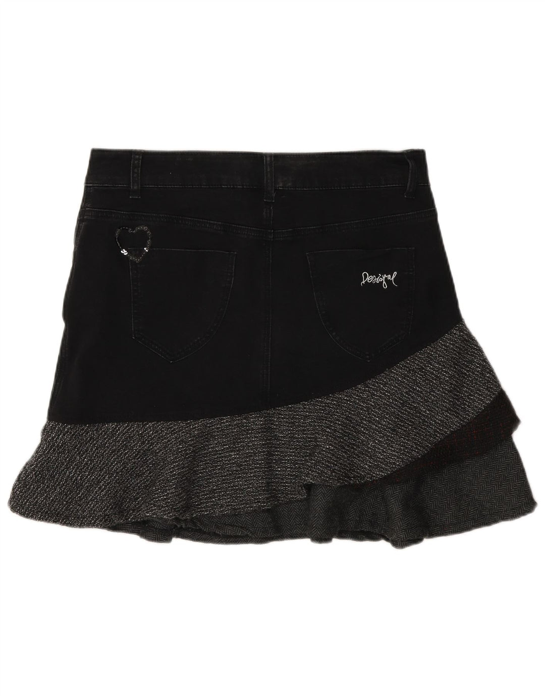 Fusta asimetrică din denim pentru femei Desigual EU 40 Medium W30 Gri Herringbone