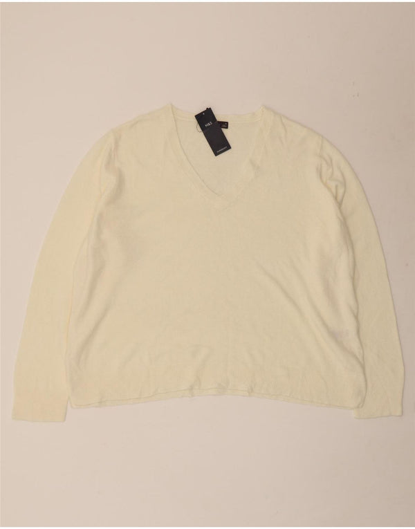 Pulover pentru femei Marks & Spencer, cu decolteu în V, UK 20 2XL, alb, acrilic