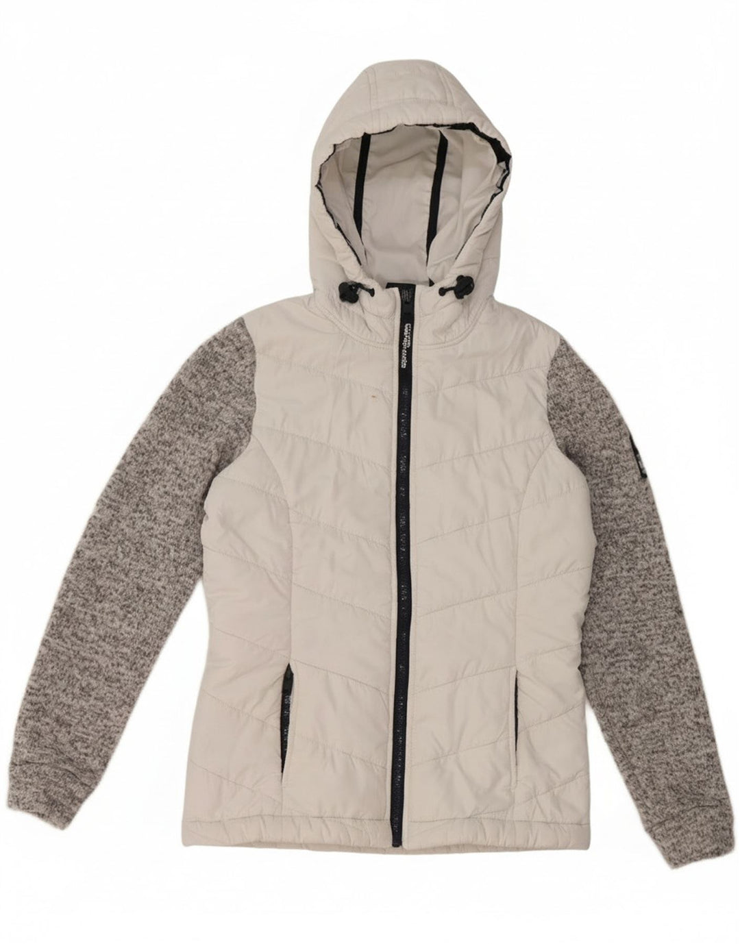 Jachetă căptușită cu glugă Superdry pentru femei UK 8 Small White Colorblock