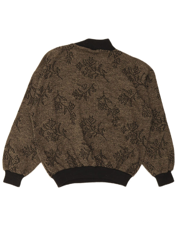 Pulover vintage pentru femei cu gât țestoasă, UK 18 XL, gri, acrilic, floral