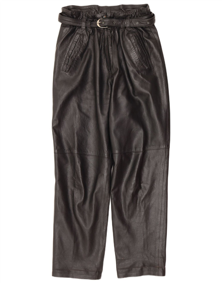 Vintage Womens Straight Leather Trousers IT 42 Medium W30 L30 Black