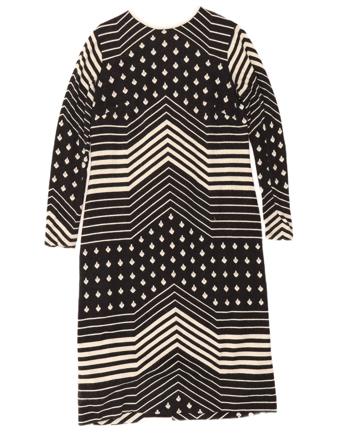 Rochie schimbătoare cu mânecă lungă vintage pentru femei UK 12 Medium Black Geometric