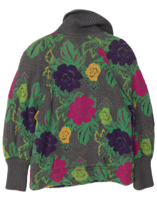 Pulover Cardigan Vintage pentru Damă UK 16 Mare Gri Floral
