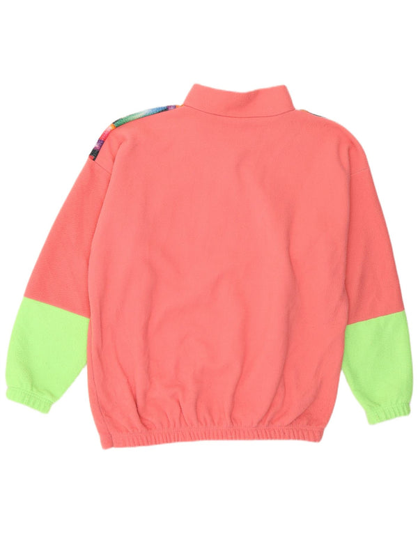 Vintage Womens Graphic Fleece Jumper UK 20 2XL Pink Colourblock 90s