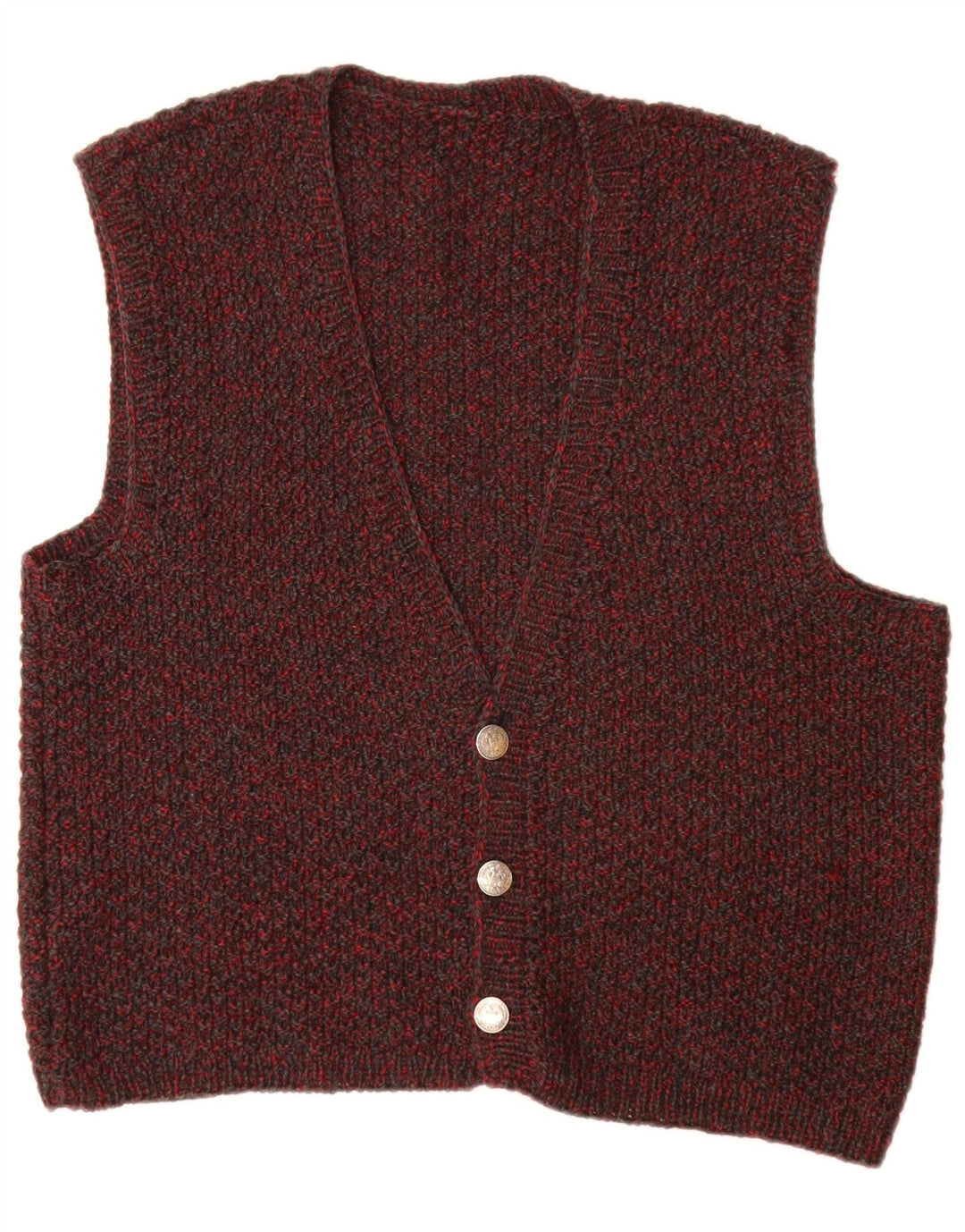 Pulover cardigan fără mâneci pentru femei VINTAGE UK 14 mare burgundă cu pete