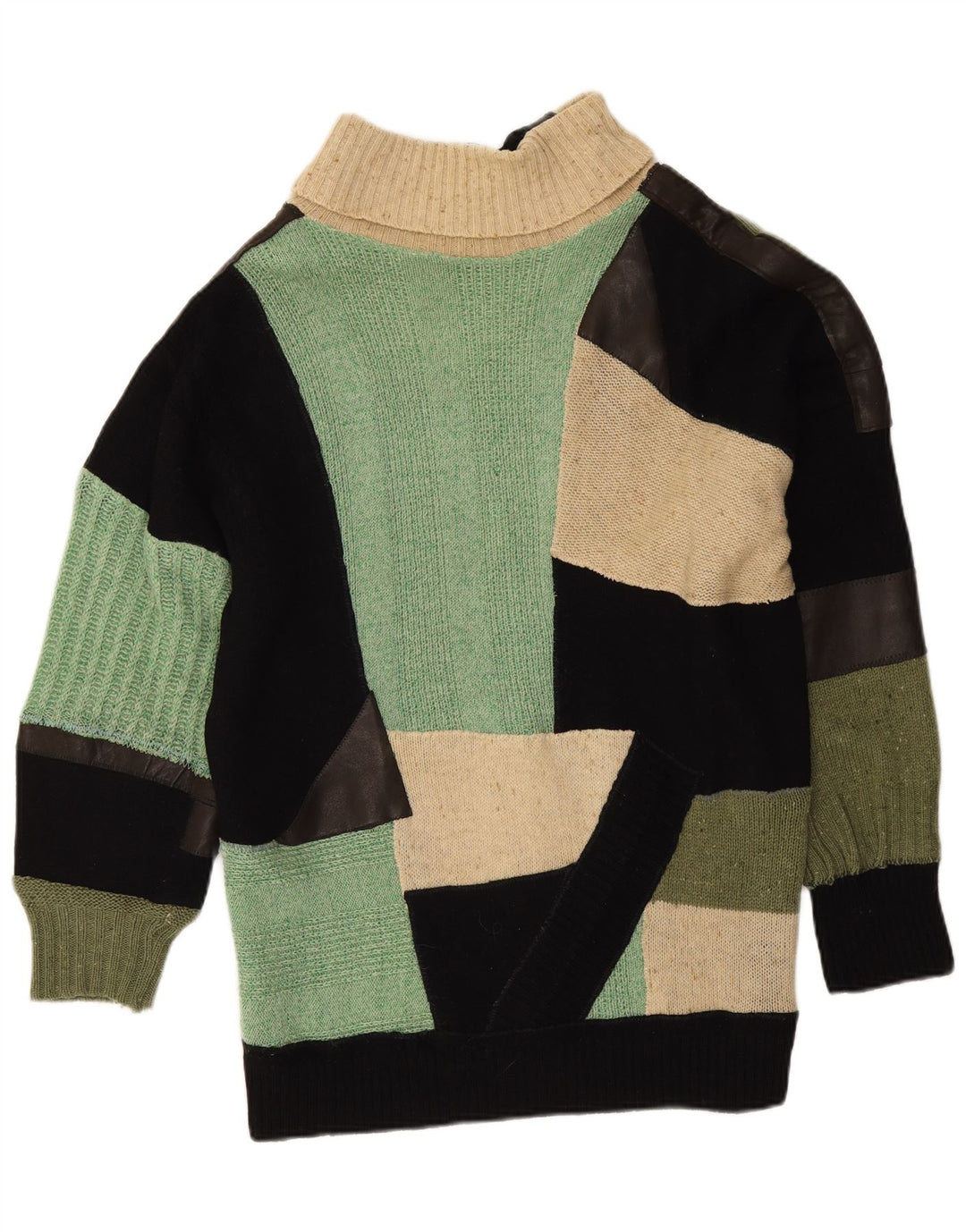 Pulover vintage pentru femei cu gât rulat, mare, mozaic multicolor