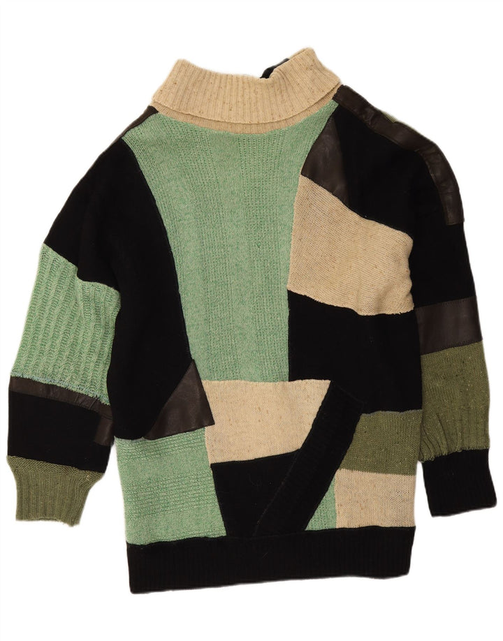 Pulover vintage pentru femei cu gât rulat, mare, mozaic multicolor