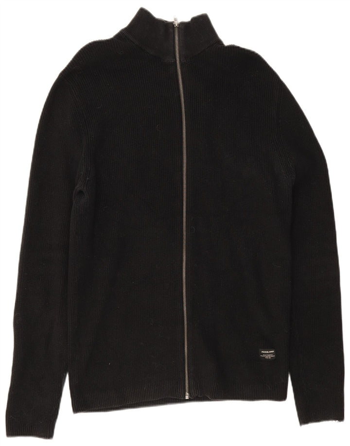 Pulover cardigan pentru bărbați Jack & Jones XL bumbac negru