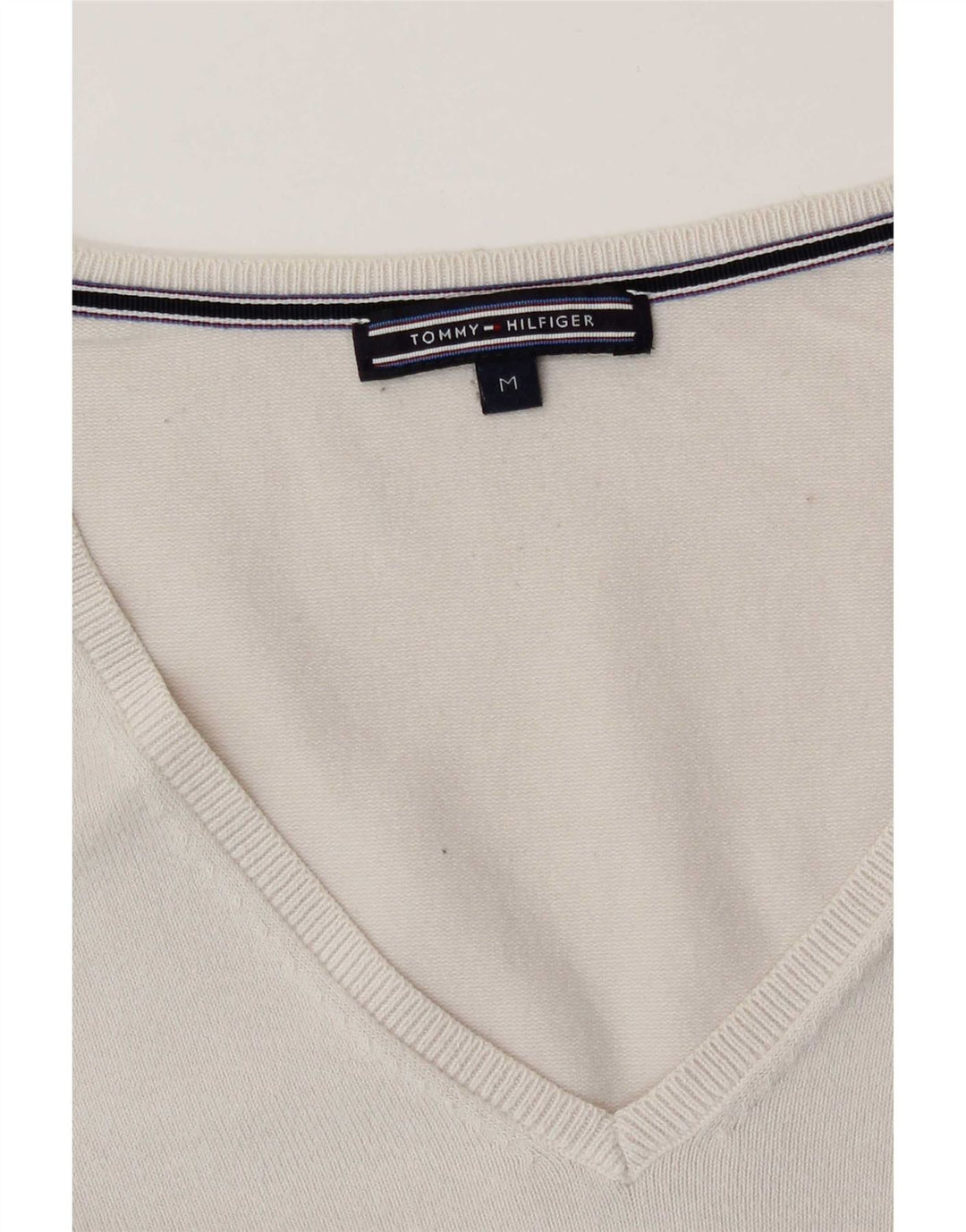 Pulover cu decolteu în V Tommy Hilfiger pentru femei UK 14 Medium White