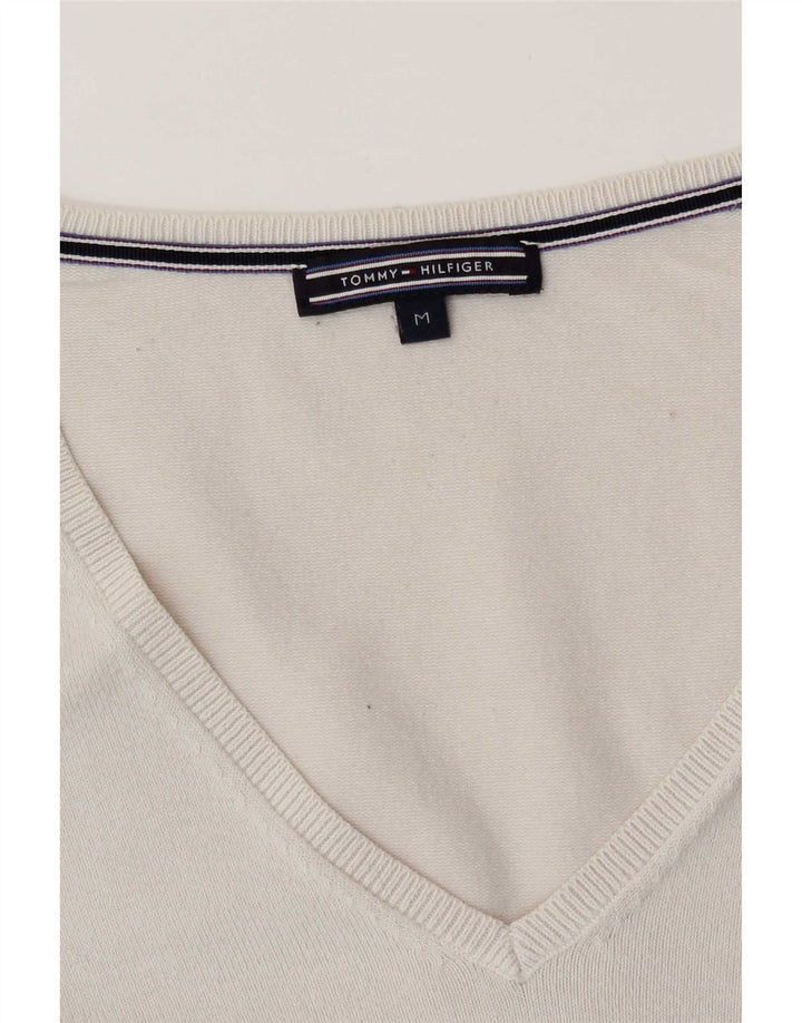 Pulover cu decolteu în V Tommy Hilfiger pentru femei UK 14 Medium White