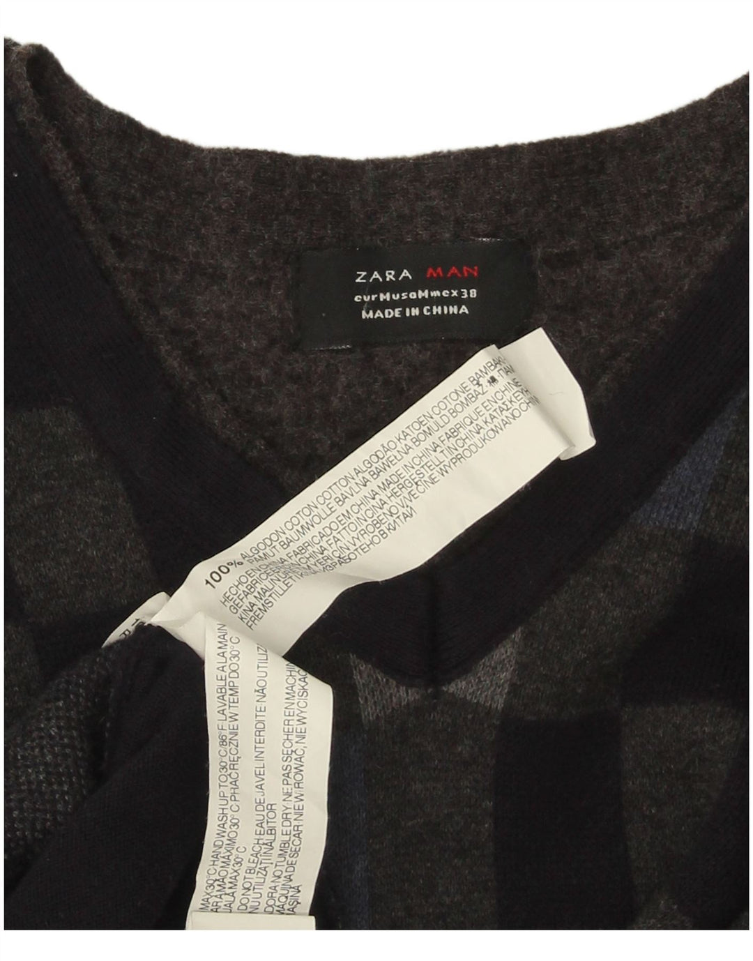 Pulover pentru bărbați Zara, cu decolteu în V, bumbac geometric negru mediu
