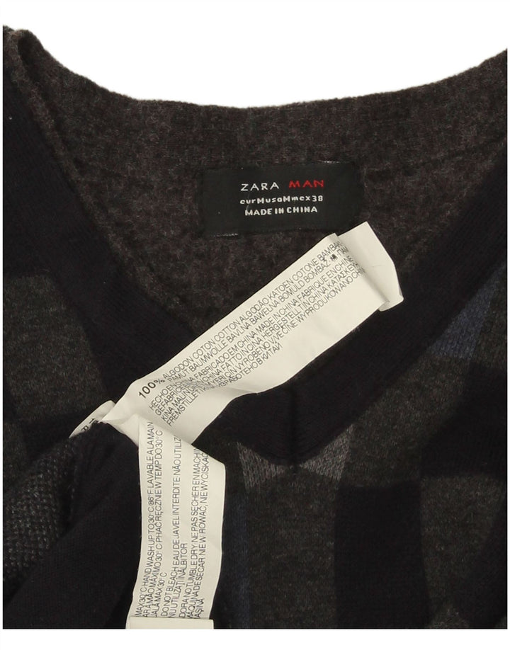 Pulover pentru bărbați Zara, cu decolteu în V, bumbac geometric negru mediu