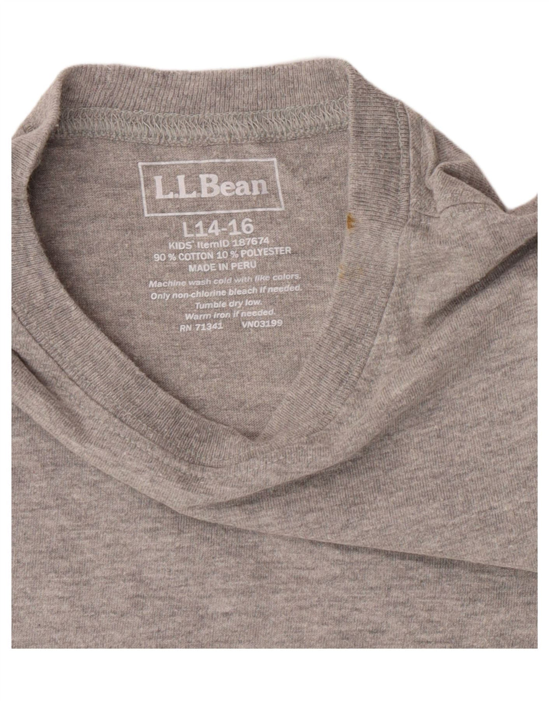 L.L.BEAN Boys Top Long Sleeve 14-15 Years Large  Grey Cotton