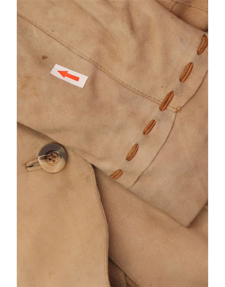 Palton din piele de căprioară pentru femei vintage UK 12 Piele Bej Mediu