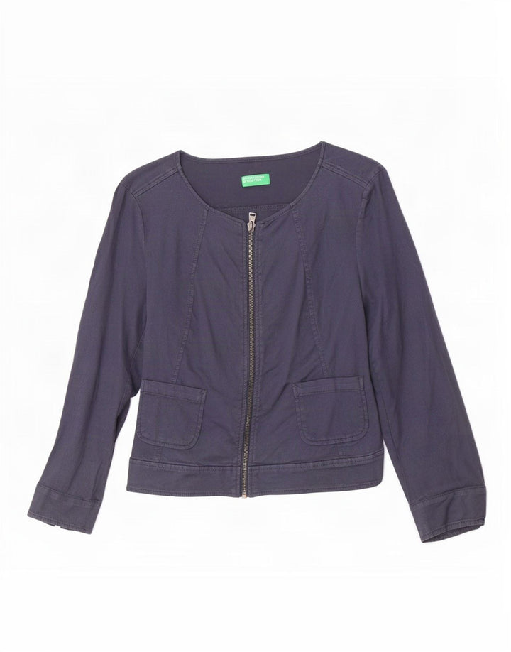 Jachetă bomber pentru femei Benetton cu mâneci 3/4 UK 8, bumbac bleumarin mic