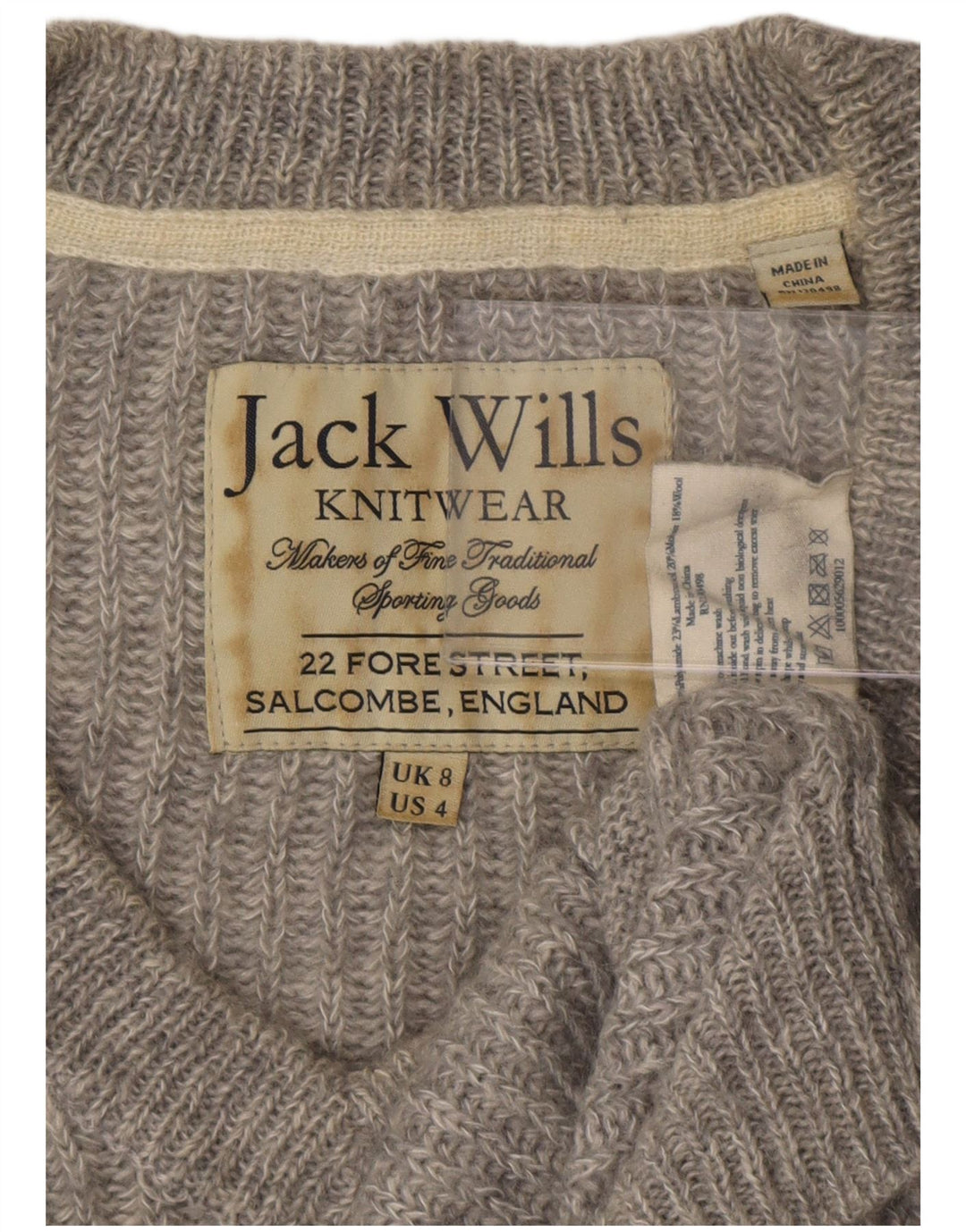 Pulover Jack Wills pentru femei cu decolteu în V UK 8 Poliester gri mic