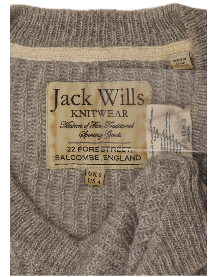Pulover Jack Wills pentru femei cu decolteu în V UK 8 Poliester gri mic