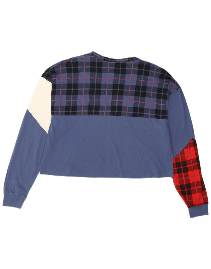 Top grafic supradimensionat pentru femei NIKE cu mânecă lungă UK 14 Medium Blue Check