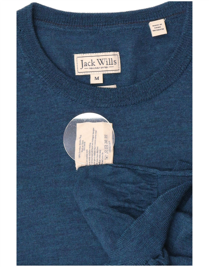 Pulover Jack Wills pentru bărbați cu gât roșu din lână merinos albastru mediu
